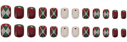 Nailamour Red & Green Diamond Small Artificial Nail Kit - 24pcs