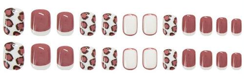 Nailamour Dusky Pink Leopard Print on White Artificial Nail Kit - 24pcs