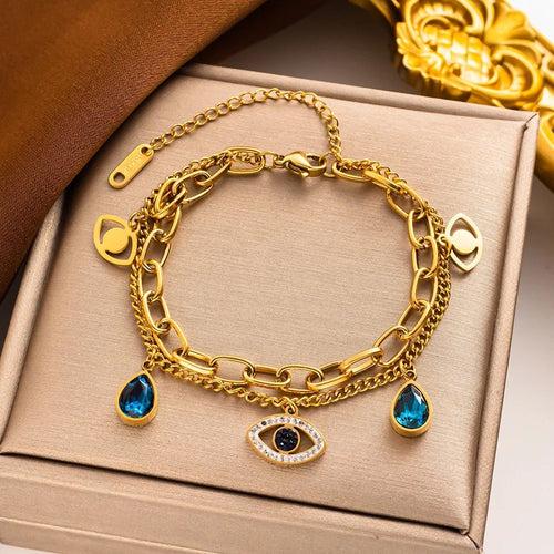 Evil Eye Charm Bracelet- 18K Gold Plated