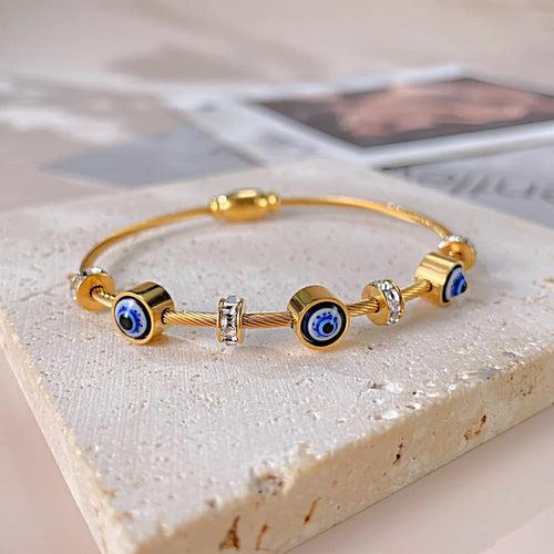 Evil Eye Bangle - 18K Gold Plated