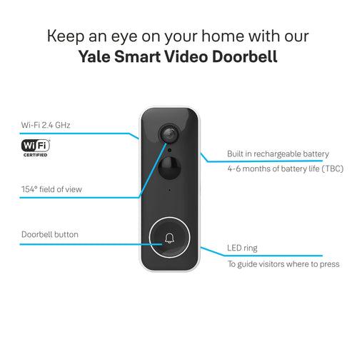 Yale Smart Video Doorbell 1080p Full HD image, live viewing, and night vision, Works on Yale Home app