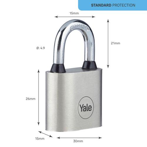 Y112/30/121/1 Yale 30mm Iron Disc Padlock with3 Retaining Keys (Silver Finish)