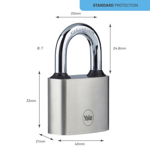 Y112/40/124/1 Yale 40mm Iron Disc Padlock with3 Retaining Keys (Silver Finish)