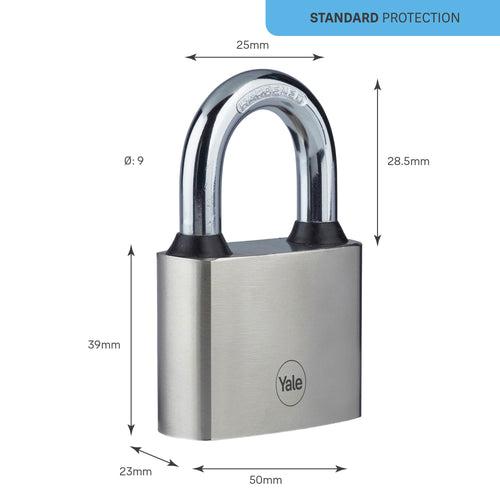 Y112/50/128/1 Yale 50mm Iron Disc Padlock with3 Retaining Keys (Silver Finish)