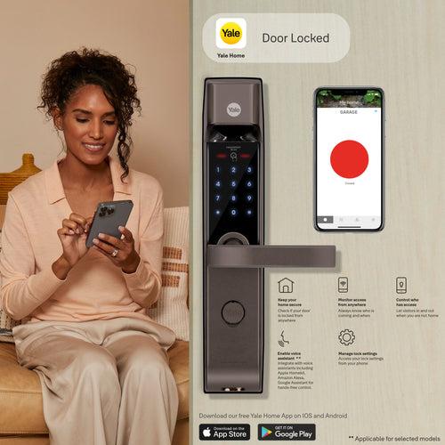 YDM 4115 -A Series, Biometric Smart Lock, Brown with Fingerprint, PIN, manual key and Yale Home App With Bluetooth Module and Wifi Connect Bridge