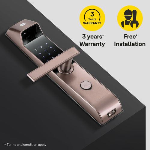 YDM 4115 -A Series, Biometric Smart Lock, Brown with Fingerprint, PIN, manual key and Yale Home App With Bluetooth Module and Wifi Connect Bridge