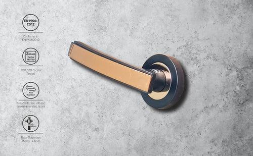 SM-04-01-03 Yale SM series Mortise Lock Comboset, Cylinder with Knob inside and keys Outside, Black and Rose Gold Dual Finish