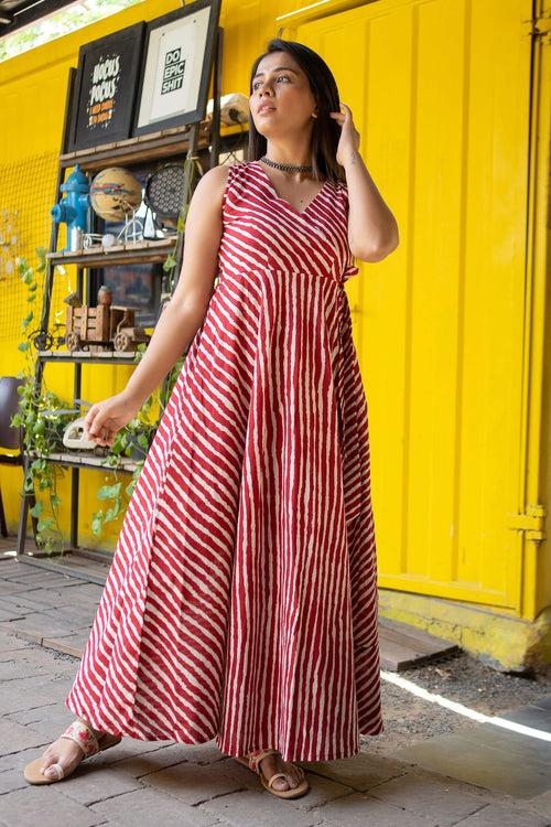 Cherry Red Leheriya Printed Maxi Dress