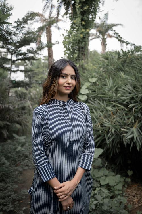 Blue Striped Kurta Set