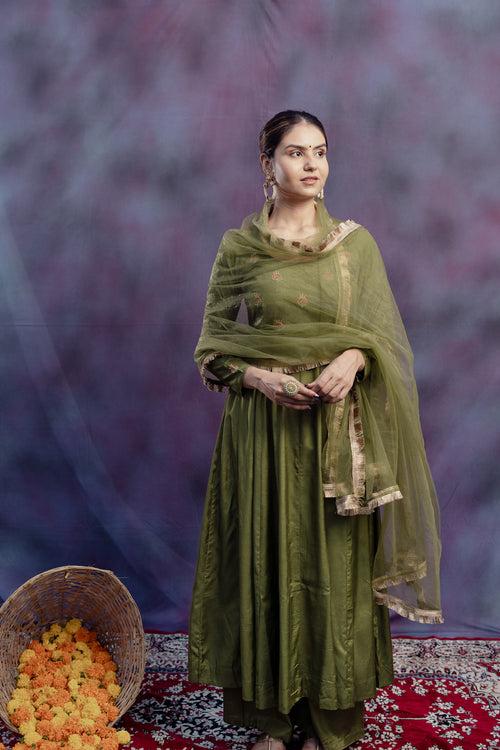 Green Silk Embroiderry Suit Sets