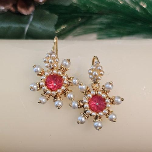 SnowFlake Earring - Red (Hoop Stlye)