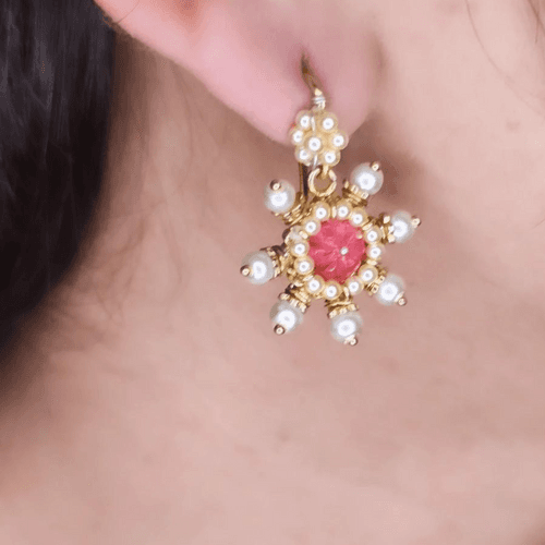 SnowFlake Earring - Red (Hoop Stlye)