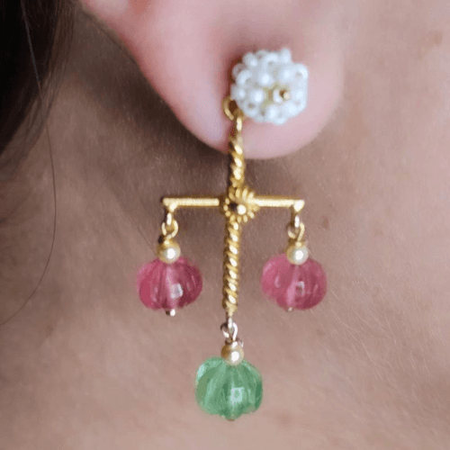 Diana Earrings - Pink & Green
