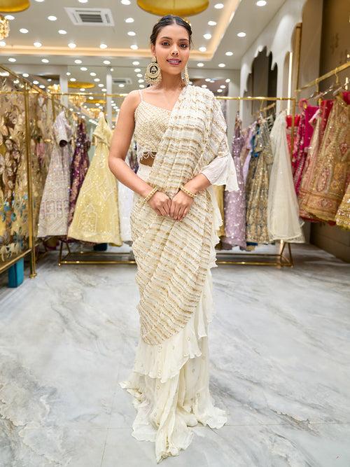 Captivating Ivory Georgette Saree