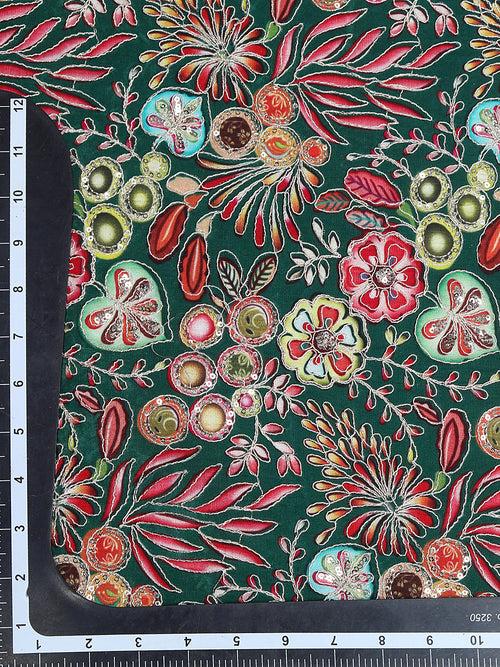 Dark Green Floral Threadwork Crepe