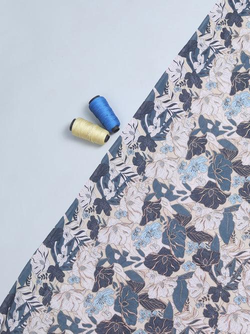 Ice Blue Floral Zari Printed Crepe