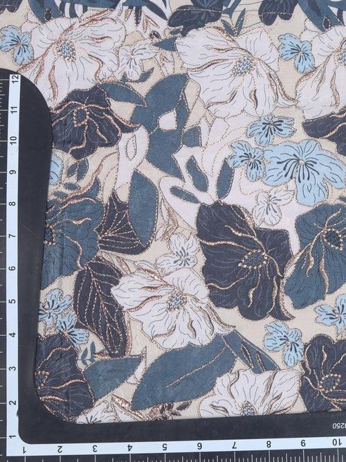 Ice Blue Floral Zari Printed Crepe