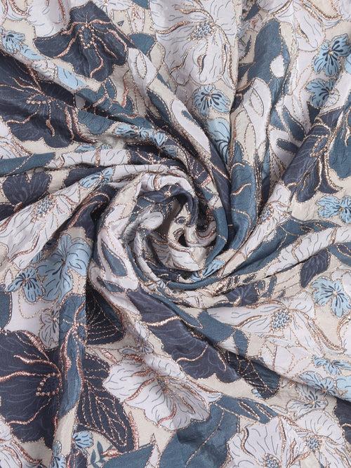 Ice Blue Floral Zari Printed Crepe