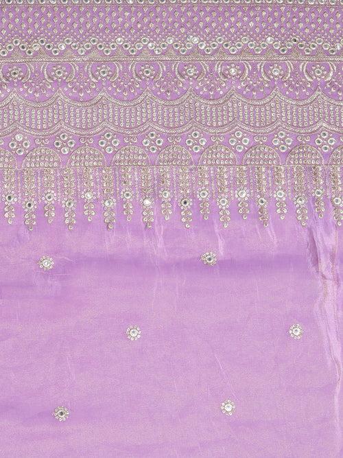 Lilac Purple Zari & Mirror Work Fabric