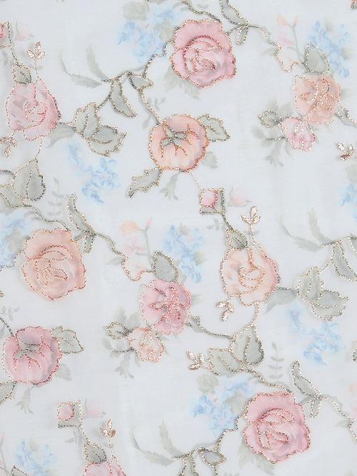 Beige Organza Floral Fabric