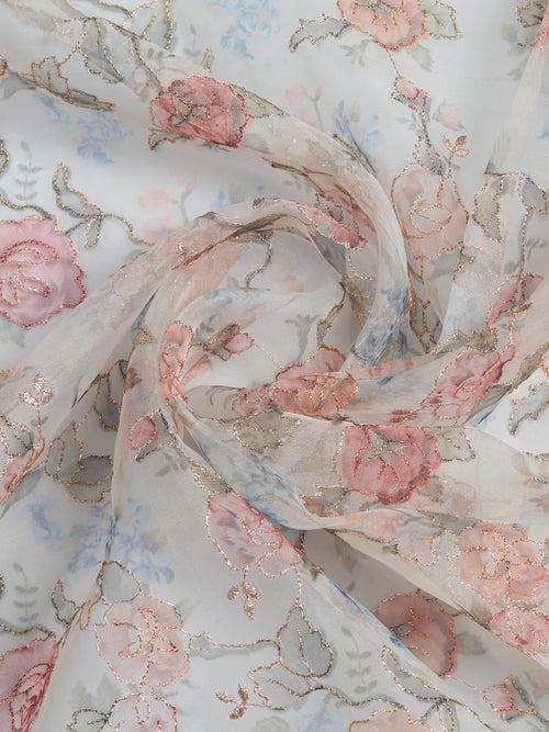 Beige Organza Floral Fabric