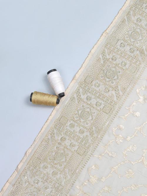 Off-White Brocade With Golden Zari Border