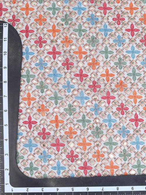 White Multi Threadwork Zari Fabric