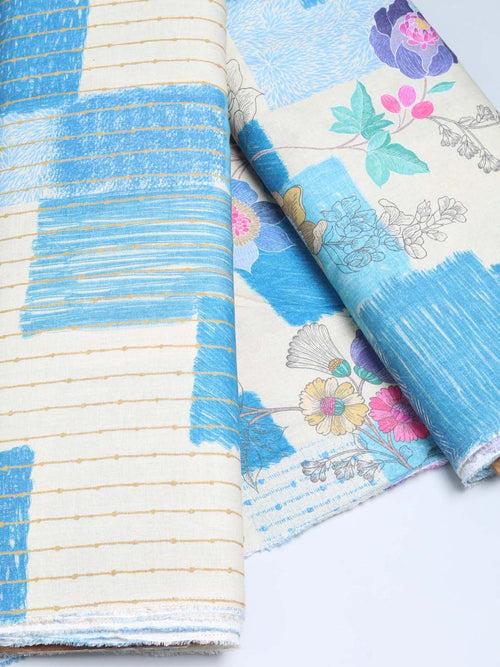 Cream & Blue Ink Hue Linen Cotton