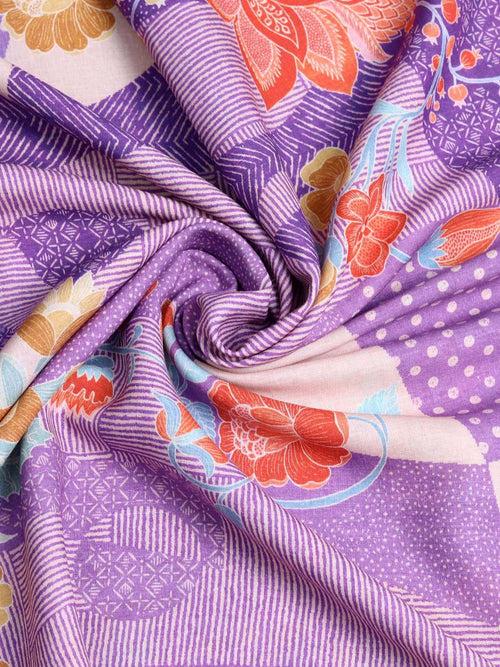 Violet Abstract Printed Linen Cotton