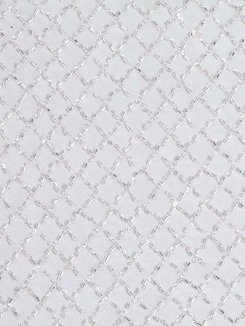 White Checks Embroidered Net