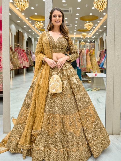 Mustard Mirage Net Lehenga