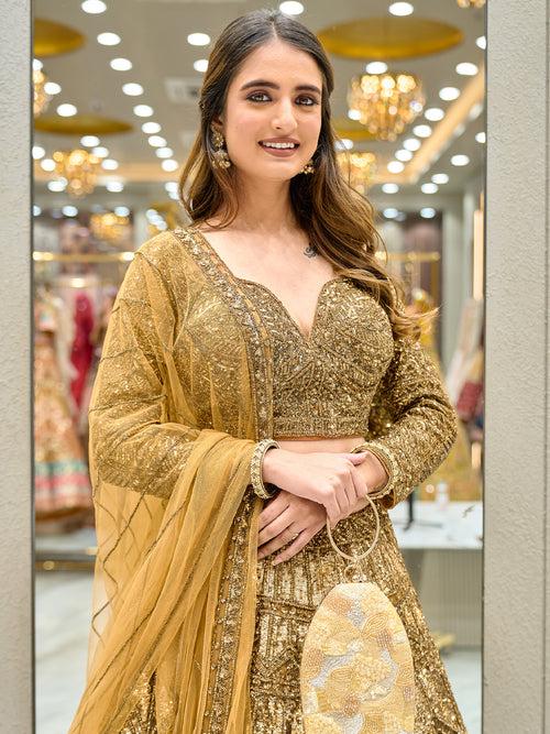 Mustard Mirage Net Lehenga