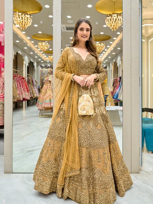 Mustard Mirage Net Lehenga