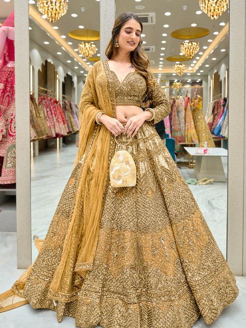 Mustard Mirage Net Lehenga