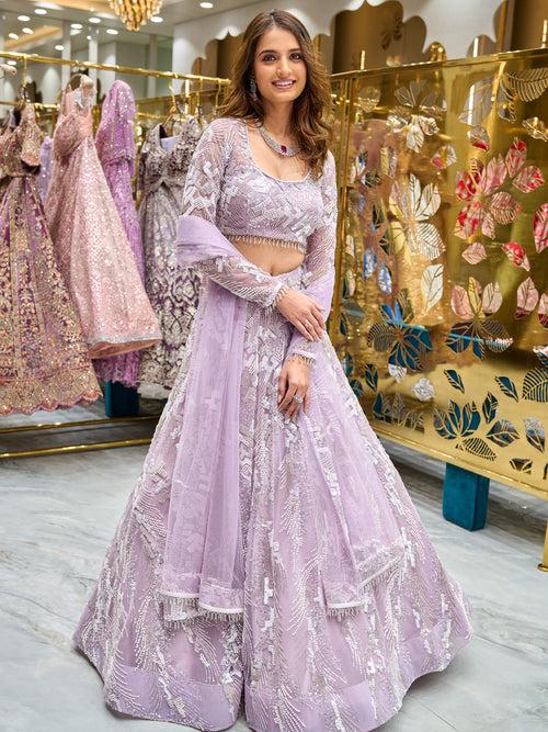 Lilac Net Embroidered Lehenga