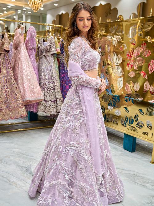 Lilac Net Embroidered Lehenga