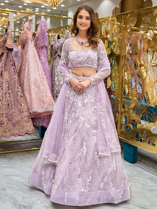 Lilac Net Embroidered Lehenga