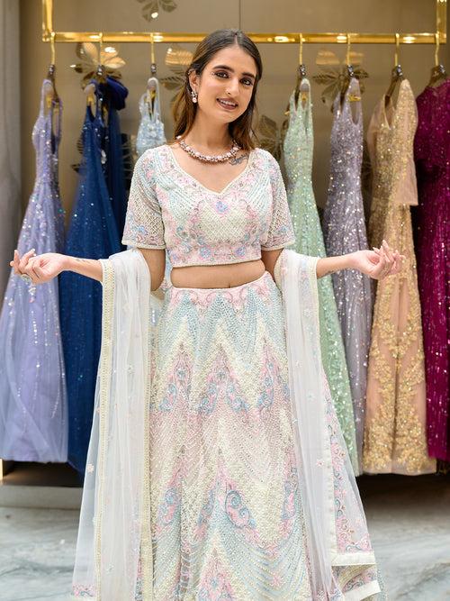 Pastel Cream Net Lehenga