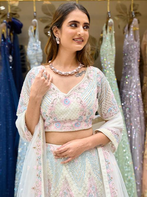 Pastel Cream Net Lehenga