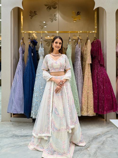 Pastel Cream Net Lehenga