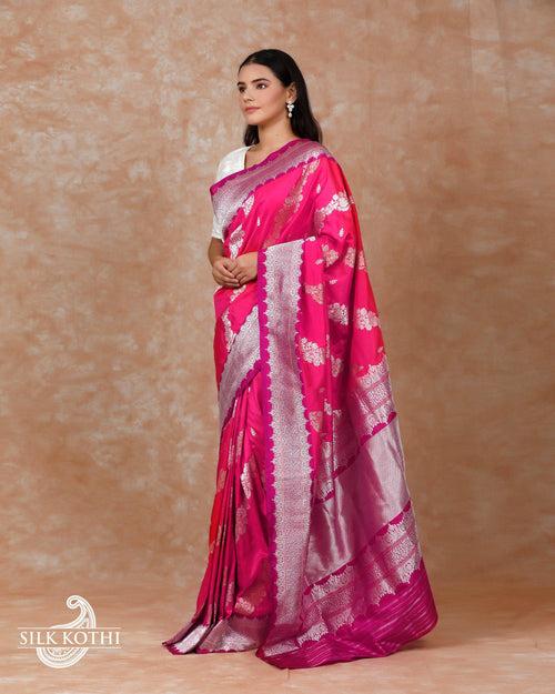 PINK KADHWA JANGLA KATAN SILK BANARASI HANDLOOM SAREE