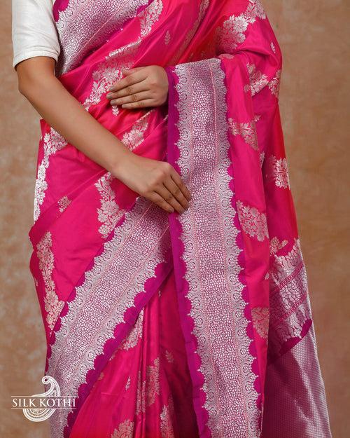 PINK KADHWA JANGLA KATAN SILK BANARASI HANDLOOM SAREE