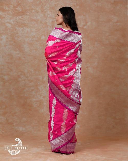 PINK KADHWA JANGLA KATAN SILK BANARASI HANDLOOM SAREE