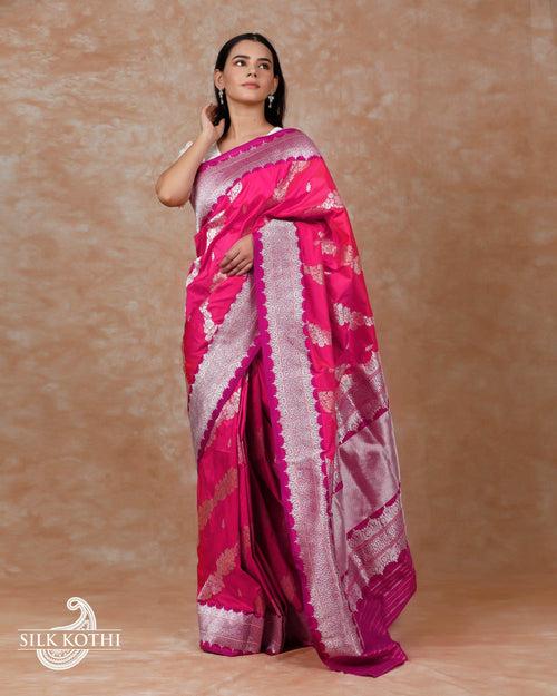 PINK KADHWA JANGLA KATAN SILK BANARASI HANDLOOM SAREE