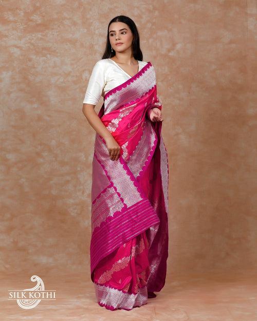 PINK KADHWA JANGLA KATAN SILK BANARASI HANDLOOM SAREE