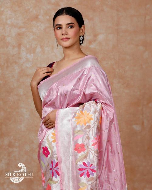 ORCHID PINK PAITHANI BORDER KATAN SILK BANARASI HANDLOOM SAREE