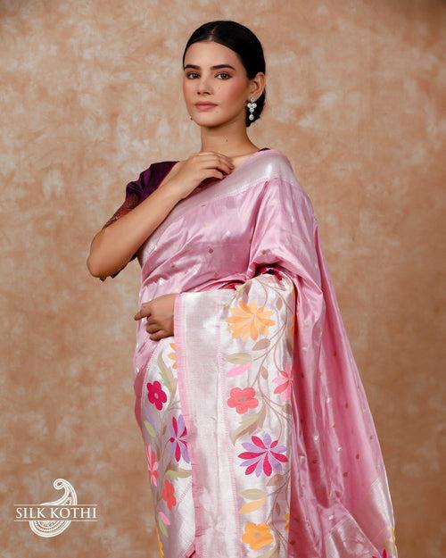 ORCHID PINK PAITHANI BORDER KATAN SILK BANARASI HANDLOOM SAREE