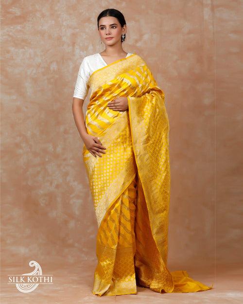 YELLOW KATAN SILK UPPADA BANARASI HANDLOOM SAREE