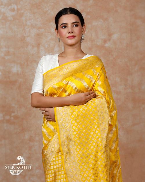 YELLOW KATAN SILK UPPADA BANARASI HANDLOOM SAREE