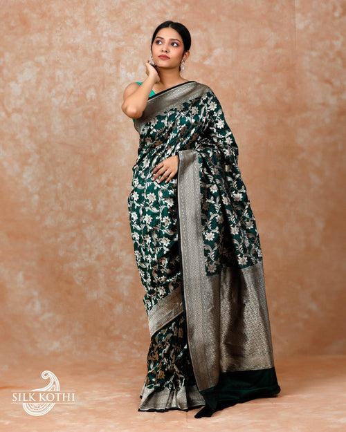 DARK GREEN KATAN SILK UPPADA BANARASI HANDLOOM SAREE